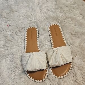 Gianni Bini‎ White Woven Tassel Slide Sandals Women's Shoes